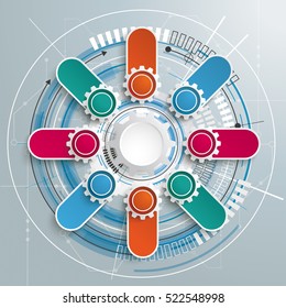 Futuristic gear wheel with electronic schematicon the gray background. Eps 10 vector file.