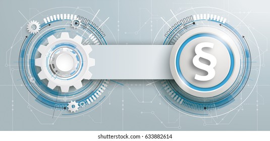 Futuristic gear wheel with paragraph and electronic schematicon with banner on the gray background. Eps 10 vector file.
