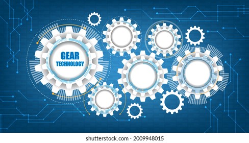 Futuristic gear wheels with text field and shadows on the circuit board with bits.Abstract background with connected gears and icons EP.2.Hi-tech communication concept innovation background vector 