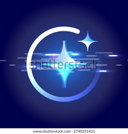 Futuristic generative AI sparkle icon in circular motion. Concept of AI content generation, artificial intelligence tools and creative digital workflow.