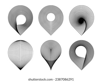 Futuristic geolocation icons set. Y2K style wireframe map pinpoint icon set. Map pin location. Vector illustration EPS 10