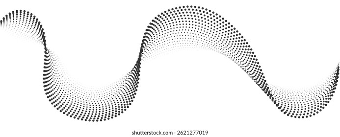 Futuristic geometric abstract shapes halftone, smooth wavy dotted lines gradient curved stripes. Abstract digital wave particles. Vector modern design for equalizer, audio recording, voice assistant.