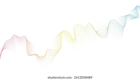Futuristic geometric abstract shapes neon halftones pulsating wavy lines and dots. Gradient sound wave. Modern design for equalizer, audio recording, voice assistant. Vector