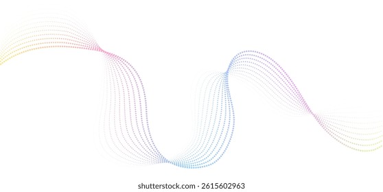 Futuristic geometric abstract shapes neon halftone smooth wavy dotted lines gradient curved stripes. Vector modern design for equalizer, audio recording, voice assistant.