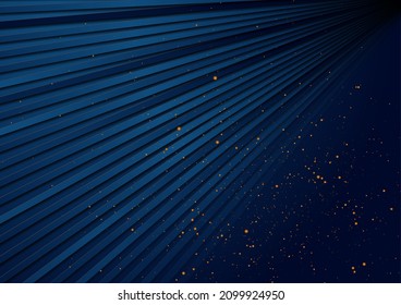 Futuristic geometric abstract striped background with golden dots. Sparkling shiny vector design
