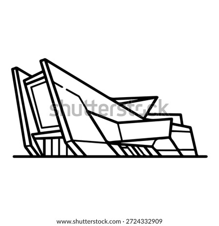 Futuristic geometric architectural building design with sharp angles silhouette vector illustration for urban planning modern city infrastructure construction concept