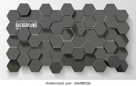 Futuristic geometric background with 3d gray hexagons in shape of honeycomb vector illustration