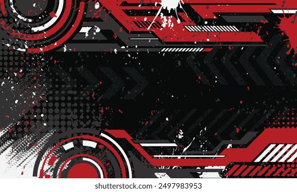 Futuristic geometric background with abstract grunge brush strokes