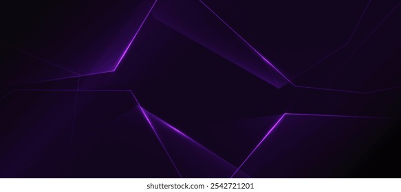 Fundo geométrico futurista com tons escuros e neon roxo brilhante linhas de fundo vetor EPS 10