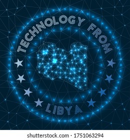 Futuristic geometric badge of the country. Technological concept. Round Libya logo. Vector illustration.