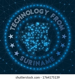 Futuristic geometric badge of the country. Technological concept. Round Suriname logo. Vector illustration.