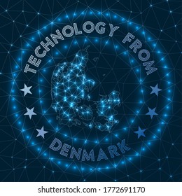 Futuristic geometric badge of the country. Technological concept. Round Denmark logo. Vector illustration.