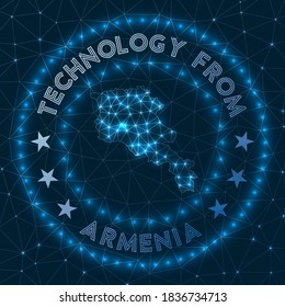 Tecnología De Armenia. Bandera geométrica futurista del país. Concepto tecnológico. Logo de Round Armenia. Ilustración vectorial.