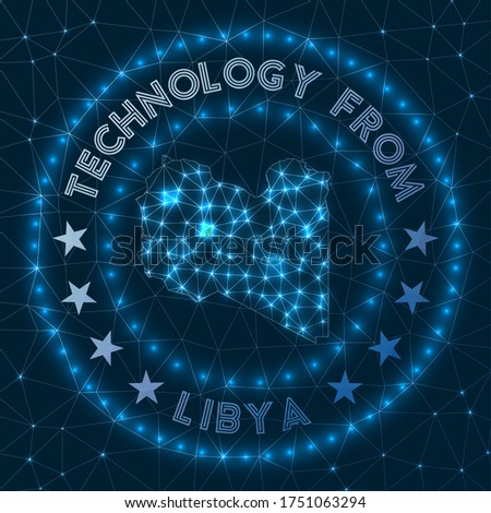 Futuristic geometric badge of the country. Technological concept. Round Libya logo. Vector illustration.