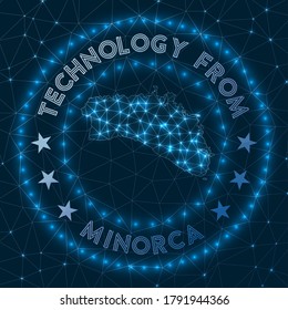 Futuristic geometric badge of the island Minorca. Technological concept. Round Minorca logo. Vector illustration.