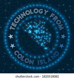 Futuristic geometric badge of the island. Technological concept. Round Colon logo. Vector illustration.