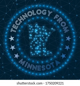 Futuristic geometric badge of the US state. Technological concept. Round Minnesota logo. Vector illustration.