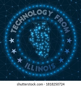 Futuristic geometric badge of the US state. Technological concept. Round Illinois logo. Vector illustration.