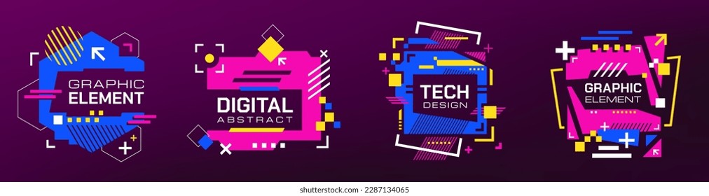 Futuristic geometric banner. Abstract glitch UI frames, cyberpunk border interface design element, futuristic si-fi frames. Vector modern set of digital graphic banner illustration