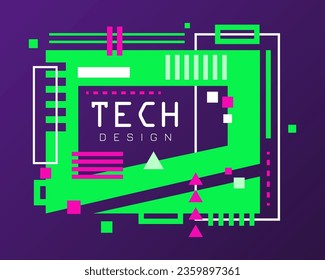 Banner geométrico futurista. Banner de tecnología moderna al estilo del ciberpunk. Insignia futurista de alta tecnología