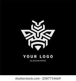 A futuristic and geometric bee logo with sharp, symmetrical lines. Perfect for branding, tech, esports, security, and innovation industries. A bold vector design with a robotic and modern aesthetic.