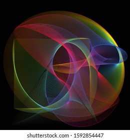 Futuristic geometric concept, isolated, multicolor curved lines, design element, background, vector graphic