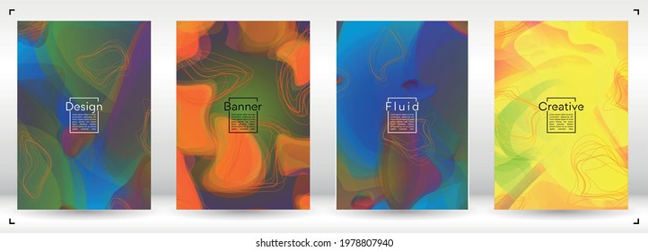 Futuristic Geometric Cover Design with Gradient and Abstract Lines, Figures for your Business.  Magazine Fluid Rainbow Poster Design, Gradient Effect for Event.