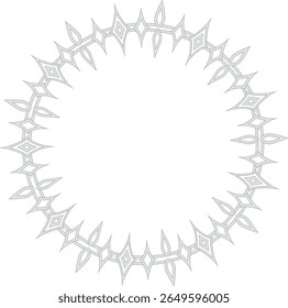 A futuristic geometric decorative frame in a silvery style that also retains classical elements.
