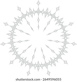 A futuristic geometric decorative frame in a silvery style that also retains classical elements.