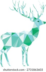 Cervo geométrico futurista formado por polígonos e linhas precisas, brilhando em azuis e verdes neon. Isolado em um fundo transparente, sci-fi de alta tecnologia, espírito de Natal cyberpunk, animais, natureza