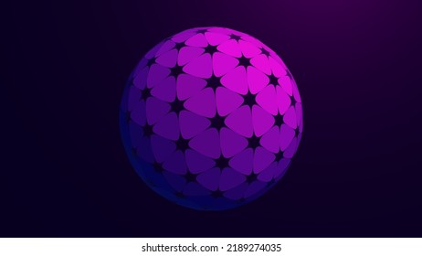 Futuristic Geometric Sphere in Abstract Synthwave Retrowave Purple Style. Graphic Element for Your Design. Vector Illustration.