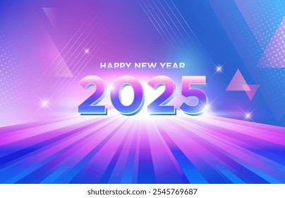 Futuristic geometric style 2025 new year background. Vector design template greeting card, banner, event and social media.