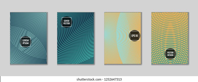 Futuristic geometrical lines notebook cover pattern. Minimalistic notepad cover texture set. Colorful title page graphic design for student notebook, dairy or notepad.