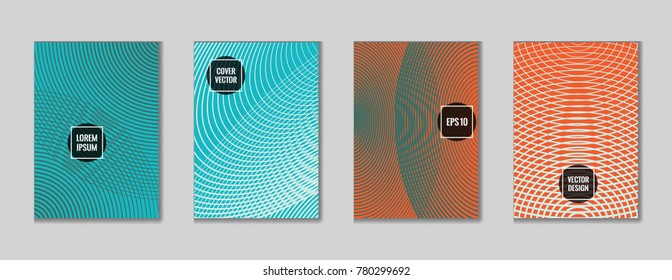 Futuristic geometrical lines notebook cover vector. Minimalistic notepad cover surface set. Colorful title page illustration for school notebook, dairy or notepad.