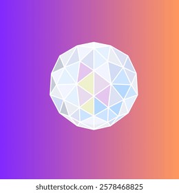 Futuristic glass bead with a geometric pattern and low-poly structure on a gradient background. An abstract concept combining technological aesthetics, transparency, and digital innovation.