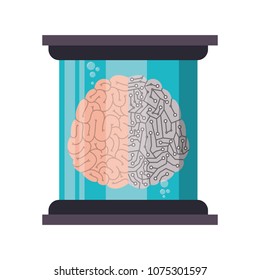 futuristic glass bottle with brain electric