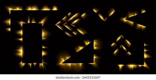 Futuristic glass frame with glowing border and digital light effect. Abstract tech rectangle for flyer or HUD interface. Shiny laser circle on transparent background with sparkle.