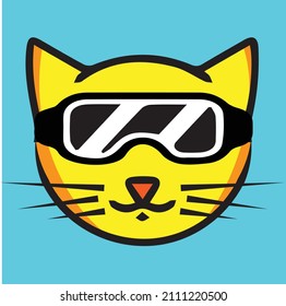 Futuristic glasses yellow cat logo. great for animal fans, game shops, game developers, game review blogs or vlog channels, gaming fans or communities.