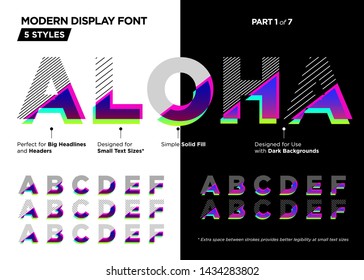 Futuristic Glitch Font. Modern Distorted Typeface for Headline, Header, Title, Brand Identity, Game Design, DJ Poster Template, Music Fest, Movie Poster. Creative Lined Alphabet in Vibrant Neon Color.