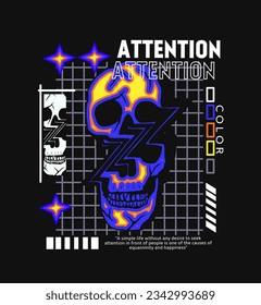 Futuristic Glitch Skull Artwork with Neon Purple and Blue Vaporwave Aesthetic. Cyberpunk Techwear Style for Streetwear Fashion and Poster Design