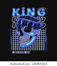 Futuristic Glitch Skull Artwork with Neon Purple and Blue Vaporwave Aesthetic. Cyberpunk Techwear Style for Streetwear Fashion and Poster Design