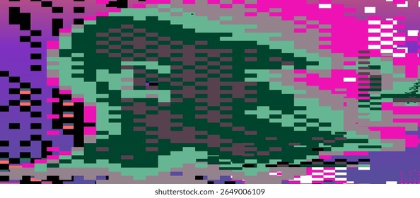 Futuristic glitch-art vector using popular digital abstract style. Neon bright pixel blocks, rectangles, and fractured lines create a dynamic, pixelated, and edgy visual effect.