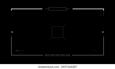 Futuristic glitchy HUD aim. Cyberpunk style distorted HUD screen. Tech interface hologram screen for game, movie, drone footage, VR etc. Overlay template. Cyber, tech concept.