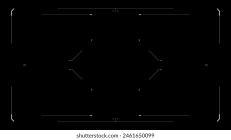 Futuristic glitchy HUD aim. Cyberpunk style distorted HUD screen. Tech user interface hologram glitch screen for game, movie, sci-fi, drone footage, VR. Overlay template. Cyberpunk, tech concept.