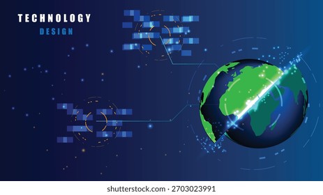 Plano de fundo de comunicação global futurista com mapa mundial brilhante, elementos de dados digitais e interface de tecnologia. Conceito de conexão mundial e sistemas de rede modernos.