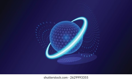 Futuristic Global Connectivity Abstract Blue Sphere with Orbiting Data Ring