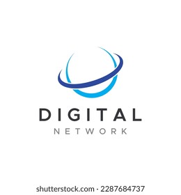 Futuristic global data logo or modern internet network. Logotype for business, web, technology.