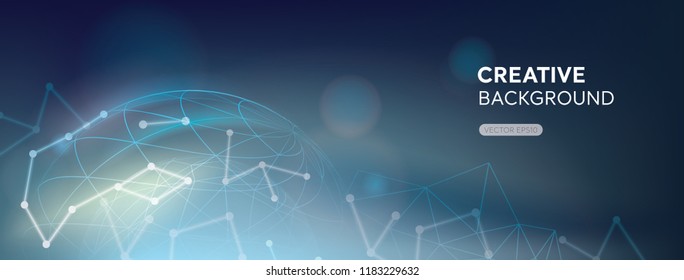 Futuristic global digital communication network and technology banner background in dark blue color theme with space for text