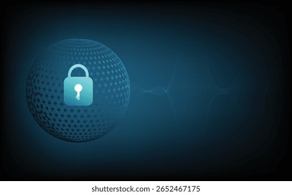 Conceito de segurança de rede global futurista com cadeado digital, escudo, sistema de criptografia e fundo global abstrato, representando proteção on-line, privacidade, segurança de dados, defesa cibernética.