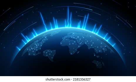 Futuristic global social network, geometric planet earth technology. Vector Illustration